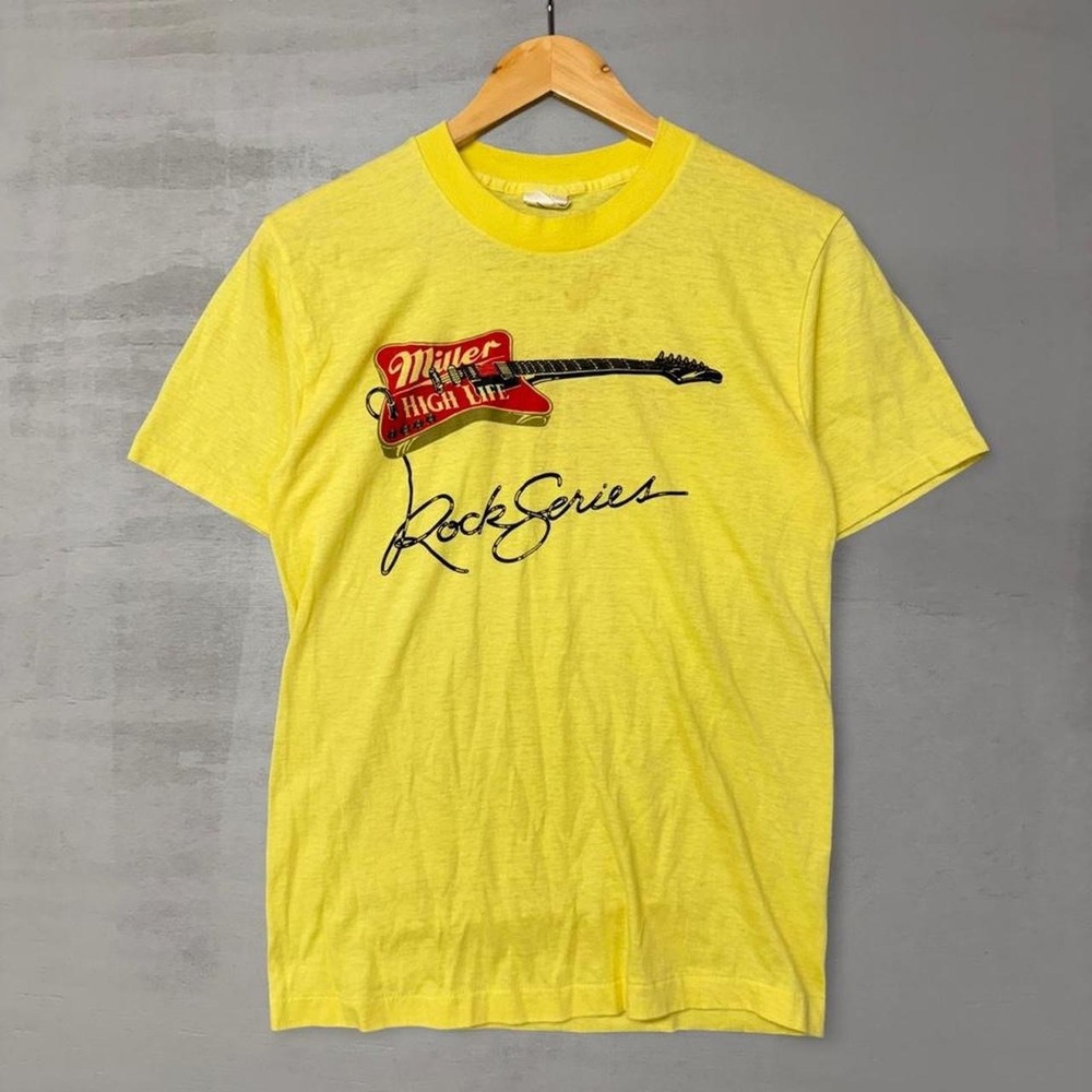 Vintage Miller High Life Tennessee Chattanooga Shirt Yellow Guitar 80s Large